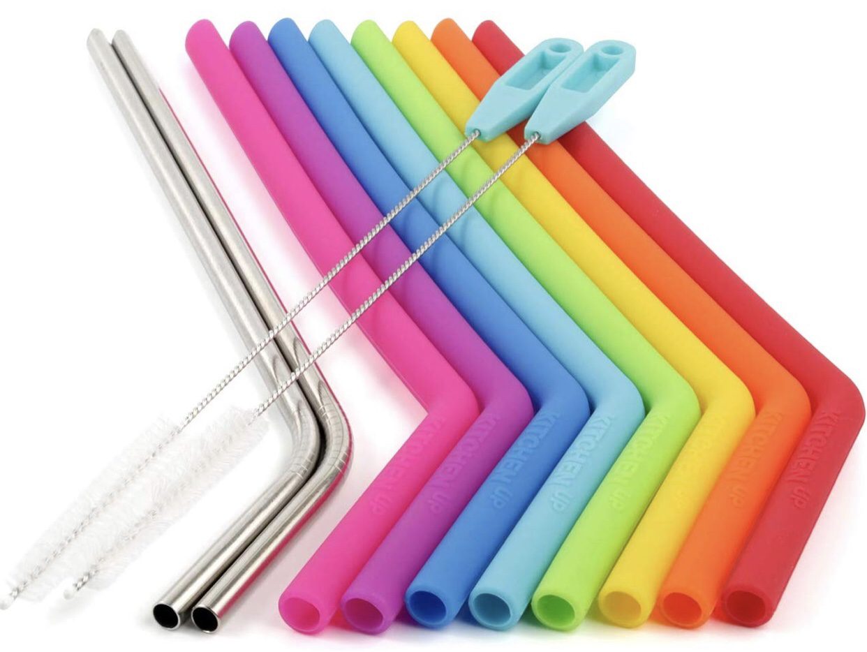 Silicone and stainless steel reusable straws