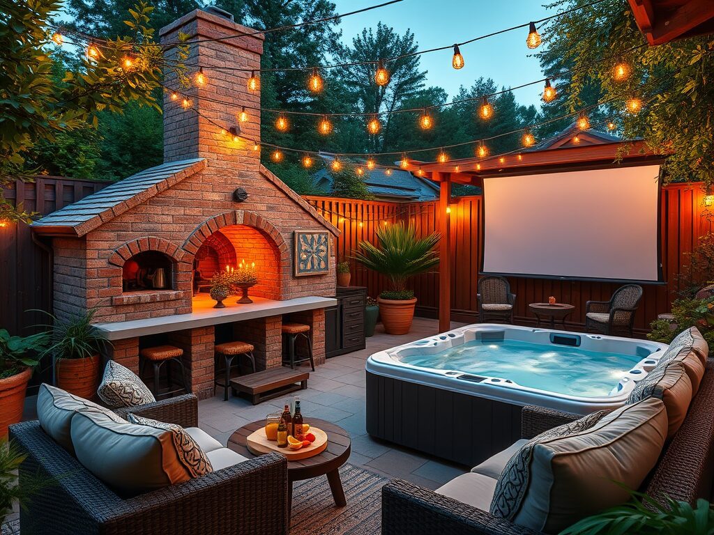 create a dreamy and inviting outdoor entertainment area image featuring 2 Design an Outdoor Entertainment Area for Dreamy Summer Nights