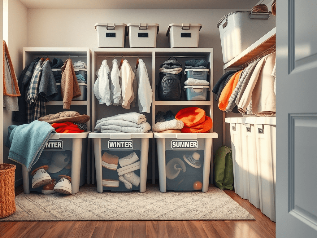 create a highly detailed high resolution image illustrating the concept of 1 The Benefits of Rotating Seasonal Items into Storage