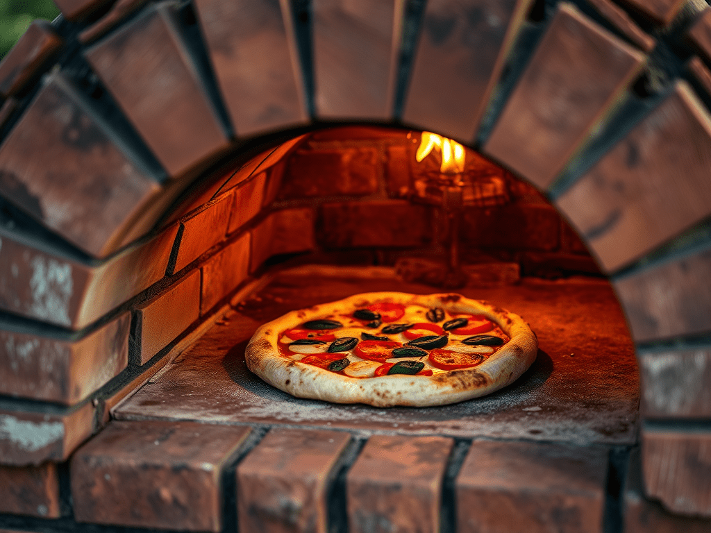 How to Build a DIY Outdoor Pizza Oven 9 inside of a pizza oven with pizza