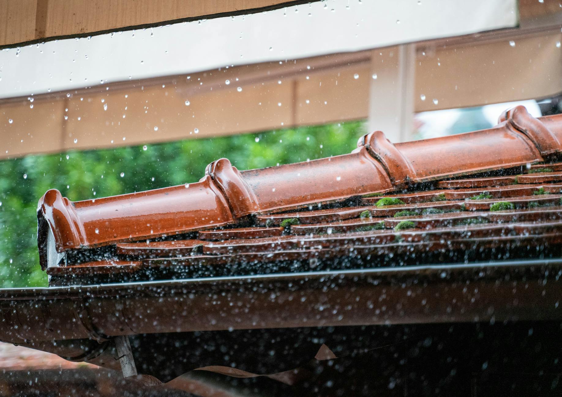 close up shot of a roof while raining Everything You Need to Know About Gutter Maintenance in a Nutshell