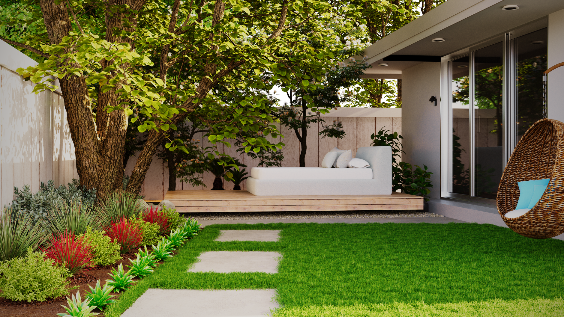 modern cozy outdoor patio with garden view Smart Plant Sourcing for Landscaping Projects